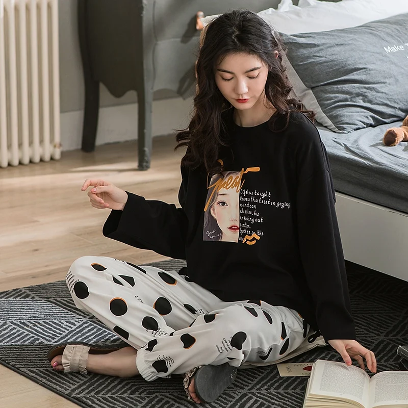 100% Cotton Long Sleeve Pajama Sets for Women Autumn Korean Comic Print Sleepwear Suit Pyjama Homewear Pijama Mujer Home Clothes
100% Cotton Long Sleeve Pajama Sets for Women Autumn Korean Comic Print Sleepwear Suit Pyjama Homewear Pijama Mujer Home Clothes