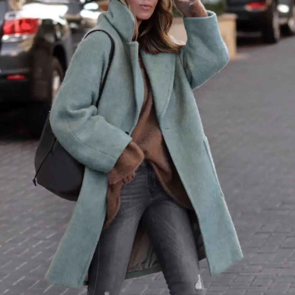 Lapel Single Breasted Long Sleeve Woolen Jacket Coat Women Solid Color Long Woolen Overcoat Female Clothing
Lapel Single Breasted Long Sleeve Woolen Jacket Coat Women Solid Color Long Woolen Overcoat Female Clothing
