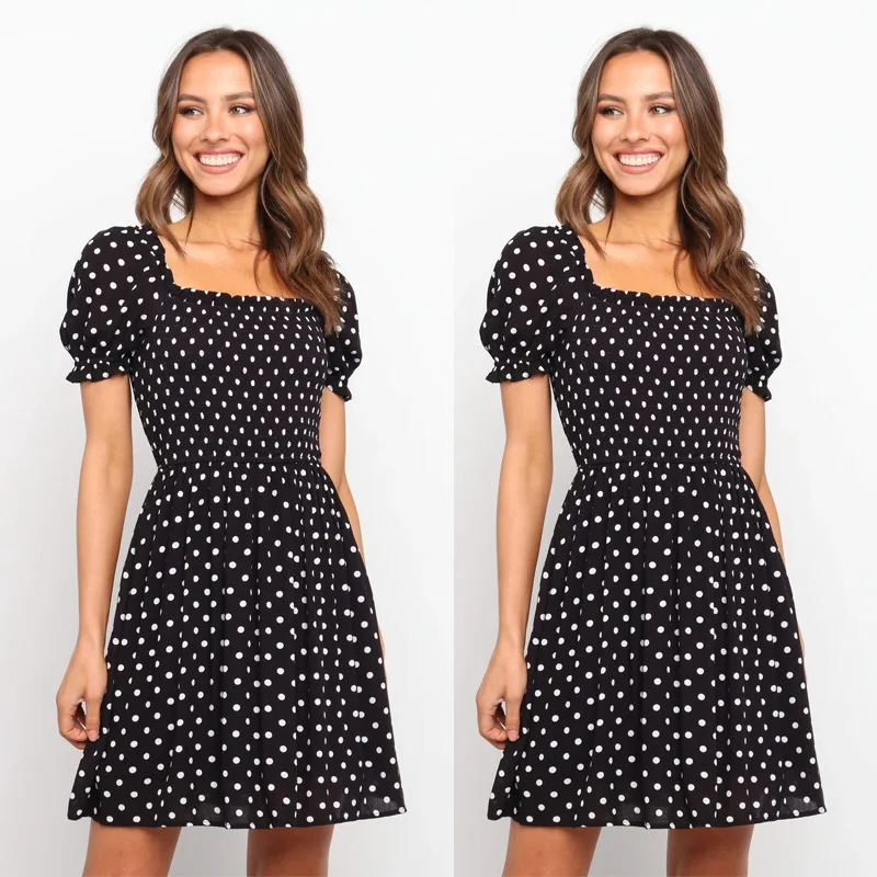 Summer New Style Women Polka Dot A-Line Skirt Square Neck Puff Sleeves Short Sleeves High Waist And Elegant Mini Polka Dot Dress
Summer New Style Women Polka Dot A-Line Skirt Square Neck Puff Sleeves Short Sleeves High Waist And Elegant Mini Polka Dot Dress