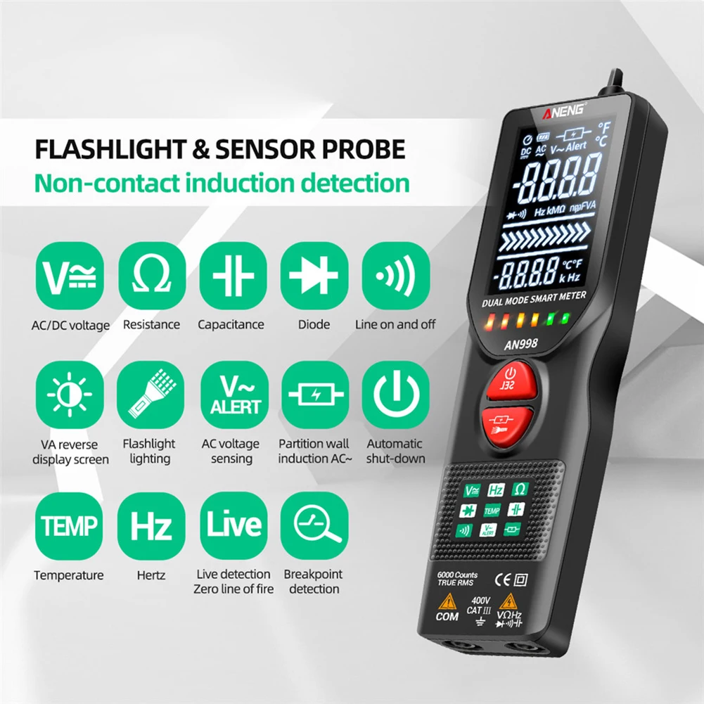AN998 6000 Counts LCD Digital Multimeter AC DC Resistance Frequency Meter Voltage Current Resistance Frequency Meter
AN998 6000 Counts LCD Digital Multimeter AC DC Resistance Frequency Meter Voltage Current Resistance Frequency Meter