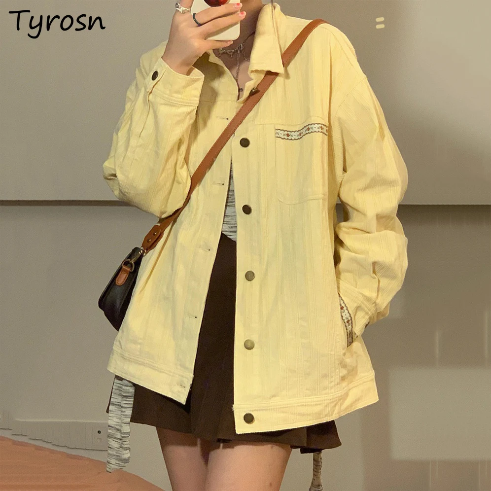 Corduroy Basic Jackets Women Sweet Design Print Yellow Outwear Casual All-match Streetwear Gentle Girlish Button Up Coats Mujer
Corduroy Basic Jackets Women Sweet Design Print Yellow Outwear Casual All-match Streetwear Gentle Girlish Button Up Coats Mujer