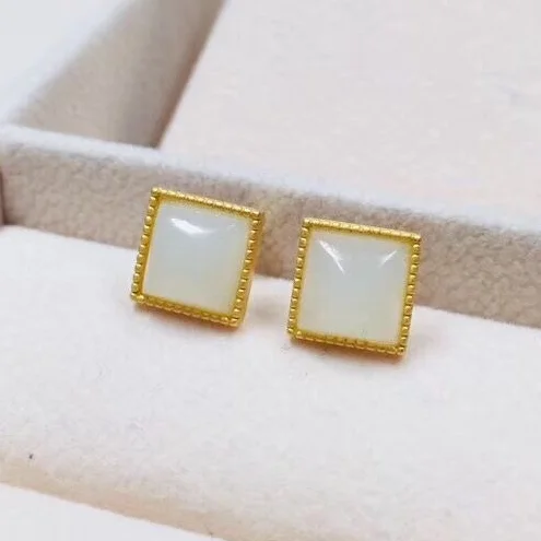 Natural Hetian White Jade Small Square Stud Earrings S925 Sterling Silver Women's Small and Simple Exquisite Refined Grace All-M
Natural Hetian White Jade Small Square Stud Earrings S925 Sterling Silver Women's Small and Simple Exquisite Refined Grace All-M