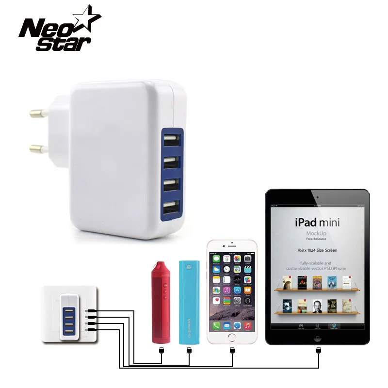 Сетевое зарядное устройство с 4 USB портами 5 В 2 А|5v tablet charger|tablet charger 5vuniversal |
