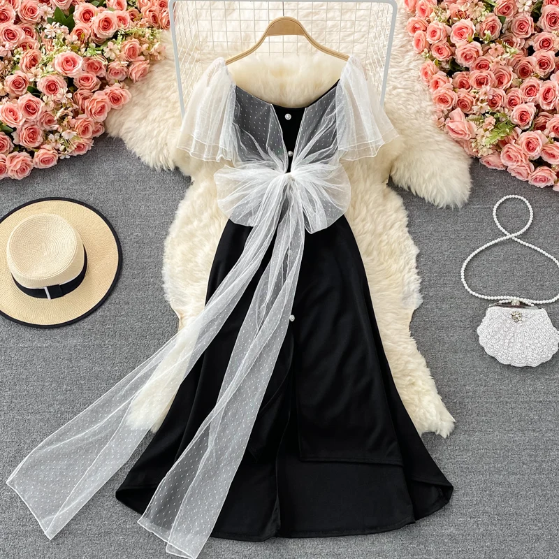 Uulutonica Summer Women Elegant Fashion A-line Solid Bow Gauze Patchwork Mid-calf Flying Sleeve Empire Square Collar Dress
Uulutonica Summer Women Elegant Fashion A-line Solid Bow Gauze Patchwork Mid-calf Flying Sleeve Empire Square Collar Dress