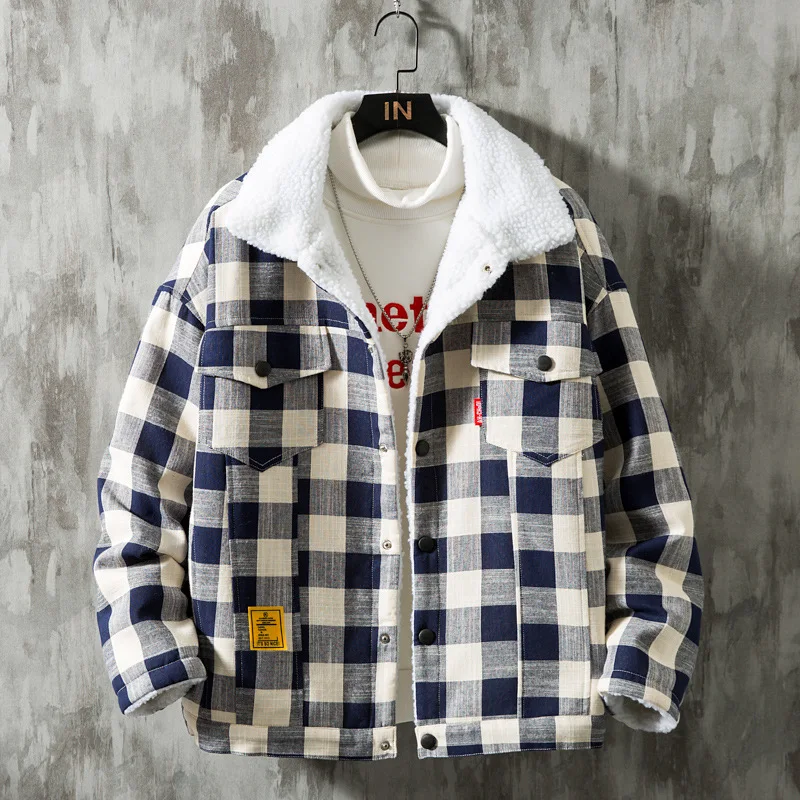 Plaid Thickened Lamb-like Wool Coat Male Korean Version Loose Plus Fat Plus Size Warm Plus Velvet Jacket Man Winter Jacket 
Plaid Thickened Lamb-like Wool Coat Male Korean Version Loose Plus Fat Plus Size Warm Plus Velvet Jacket Man Winter Jacket