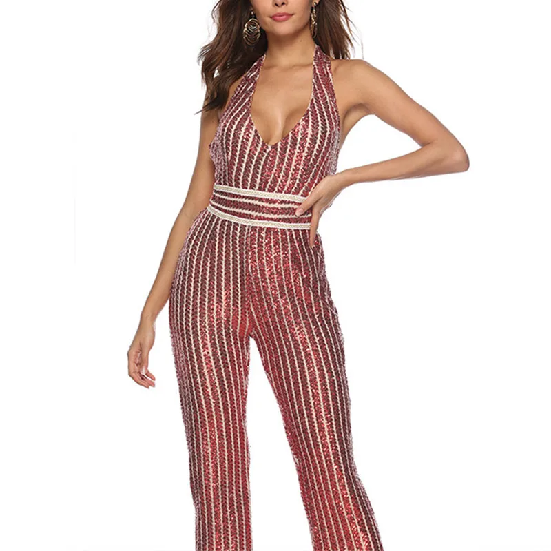 2021 Sexy Halter Deep V Neck Backless Women Overalls Strapless Sequins Rompers Women Jumpsuits
2021 Sexy Halter Deep V Neck Backless Women Overalls Strapless Sequins Rompers Women Jumpsuits