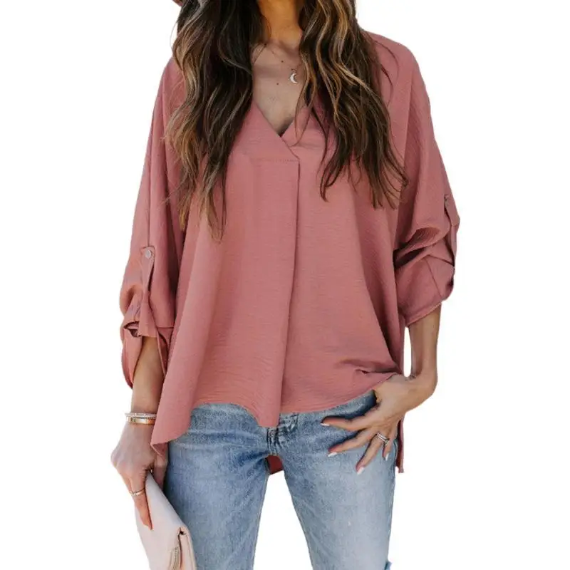 2020 Autumn Fashion Solid Color V-neck Long Sleeve Casual Loose Shirt Woman Tops Pink Black Loose Shirt
2020 Autumn Fashion Solid Color V-neck Long Sleeve Casual Loose Shirt Woman Tops Pink Black Loose Shirt