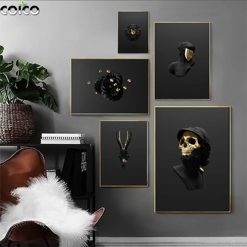 Black Gold Flower Skull Hand Bull Head Wall Art Poster Print Canvas Painting Abstract Morden Home Decor Wall Picture With Frame
Black Gold Flower Skull Hand Bull Head Wall Art Poster Print Canvas Painting Abstract Morden Home Decor Wall Picture With Frame
