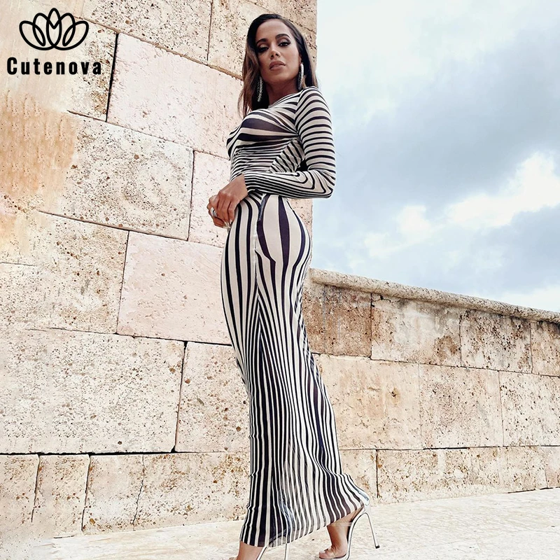 Cutenove Sexy Party Club Bodycon Dresses For Women's 2021 Summer Clothing Mesh Striped O-Neck Mixi Dress Female Streetwears 
Cutenove Sexy Party Club Bodycon Dresses For Women's 2021 Summer Clothing Mesh Striped O-Neck Mixi Dress Female Streetwears