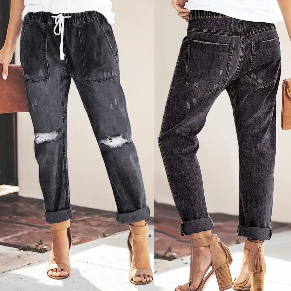 Vintage Women Pants Summer Denim Jeans Distressed Ripped Drawstring Elastic Waist Jeans Long Pants
Vintage Women Pants Summer Denim Jeans Distressed Ripped Drawstring Elastic Waist Jeans Long Pants