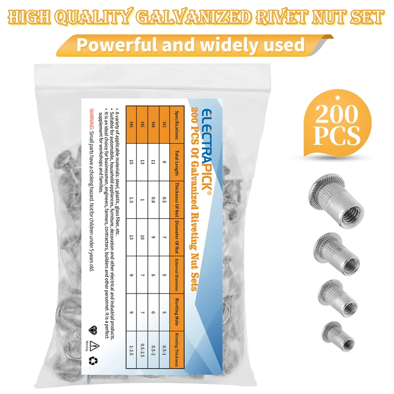 ELECTRAPICK 200 шт. Заклепка гайка Нержавеющая сталь M3/M4/M5/M6 с плоской головкой заклепки
