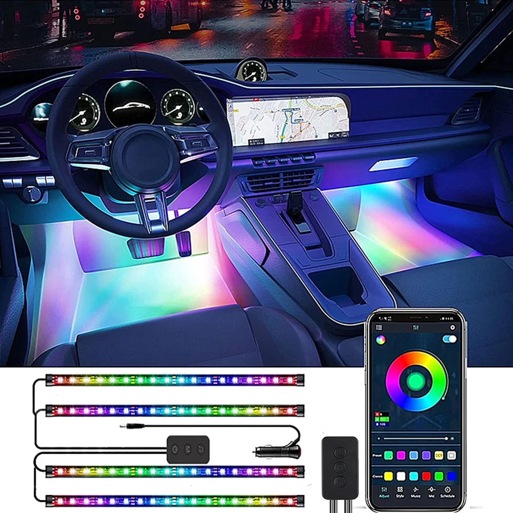 Car LED Ambient Light Auto Interior Atmosphere Decorative Lamp Strip With APP Control Flowing Color RGB Car Neon Foot Light
Car LED Ambient Light Auto Interior Atmosphere Decorative Lamp Strip With APP Control Flowing Color RGB Car Neon Foot Light