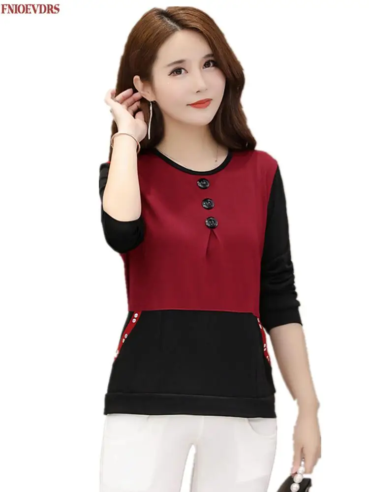 Plus Size Faux Two Piece Tops Patchwork Long Sleeve Slim Fitted Elegant Office Lady Gray Wine Red Cotton Blend T Shirts Tees
Plus Size Faux Two Piece Tops Patchwork Long Sleeve Slim Fitted Elegant Office Lady Gray Wine Red Cotton Blend T Shirts Tees
