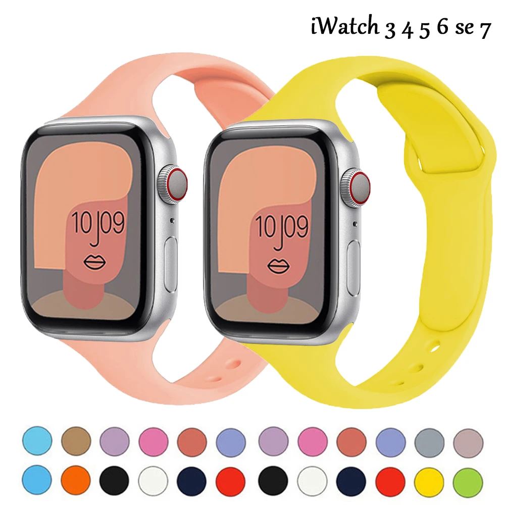 Тонкий силиконовый ремешок для Apple watch band 44 мм 40 38 42 мягкий часов wrsit correa iWatch Series 7 3 4