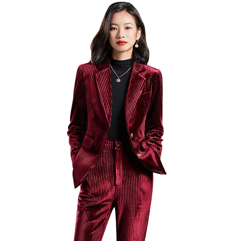 High end corduroy suit suit women's autumn and winter thickened president fashion temperament wine red small suit coat
High end corduroy suit suit women's autumn and winter thickened president fashion temperament wine red small suit coat