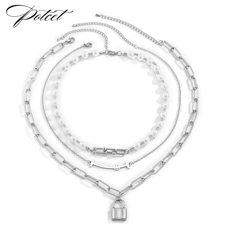 POTCET Unisex Stainless Steel Pearl Lock Titanium Steel Necklace Pendant Clavicle Chain Geometric Fashion Hip Hop Party Jewelry
POTCET Unisex Stainless Steel Pearl Lock Titanium Steel Necklace Pendant Clavicle Chain Geometric Fashion Hip Hop Party Jewelry