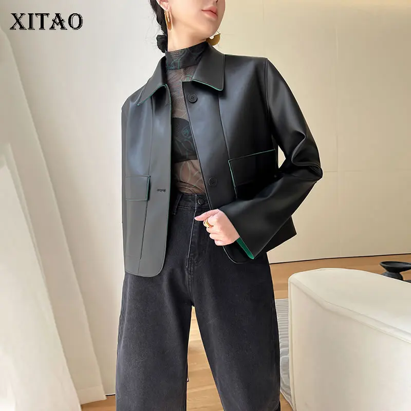 XITAO/осеннее Новое Женское однотонное черное пальто из искусственной кожи, простое свободное модное пальто с отложным воротником, универсал...
XITAO/осеннее Новое Женское однотонное черное пальто из искусственной кожи, простое свободное модное пальто с отложным воротником, универсал...