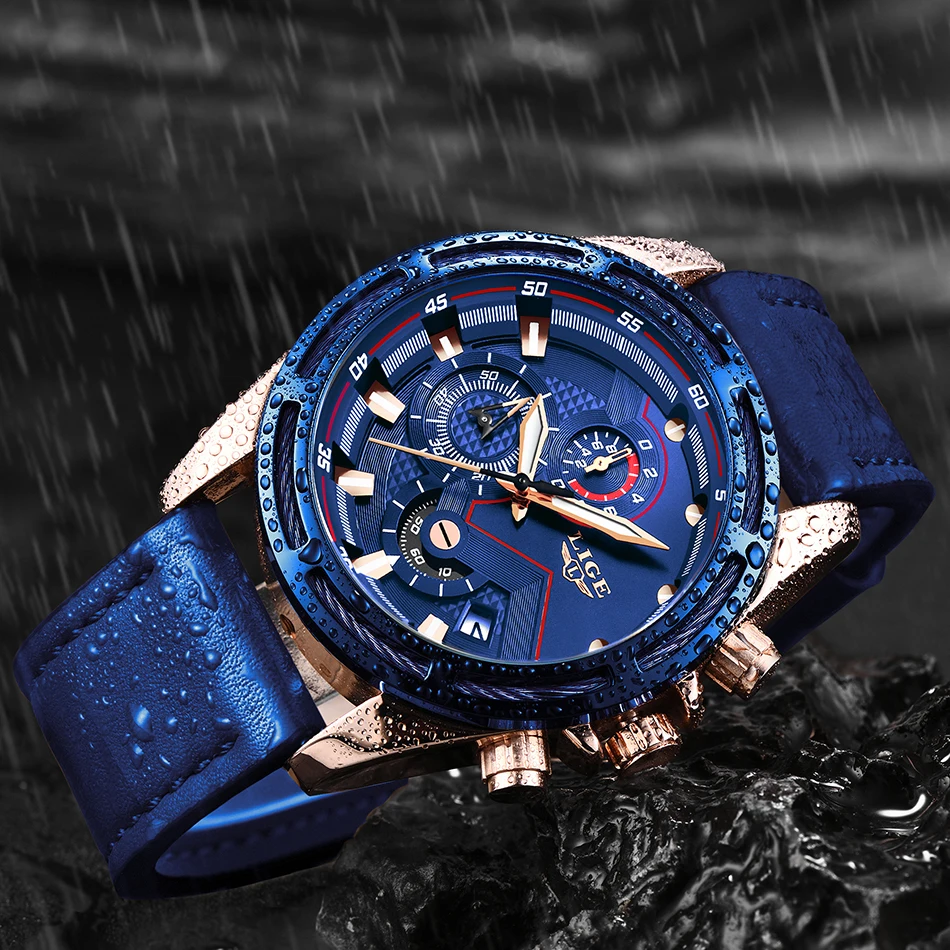 Подарок LIGE часы для мужчин модные спортивные кварцевые кожа s лучший бренд класса
