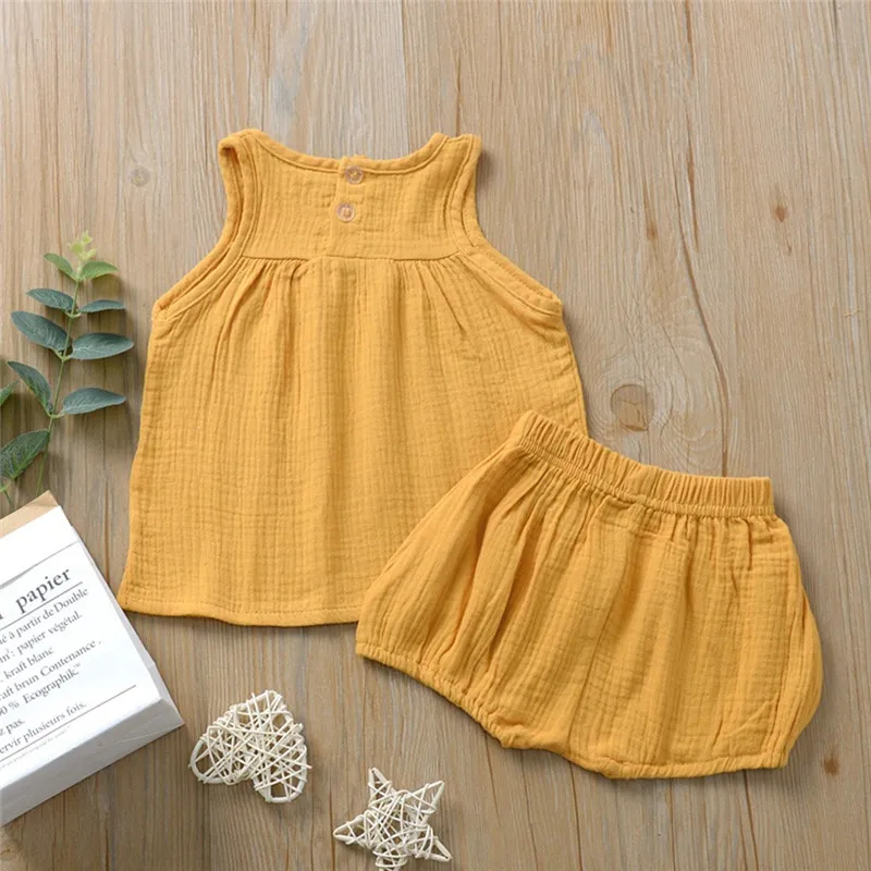 Summer Toddler Baby Girl Clothes Set Cotton Linen Solid Breathable Sleeveless Vest Top + Short Pants Kids Outfit Baby Set
Summer Toddler Baby Girl Clothes Set Cotton Linen Solid Breathable Sleeveless Vest Top + Short Pants Kids Outfit Baby Set