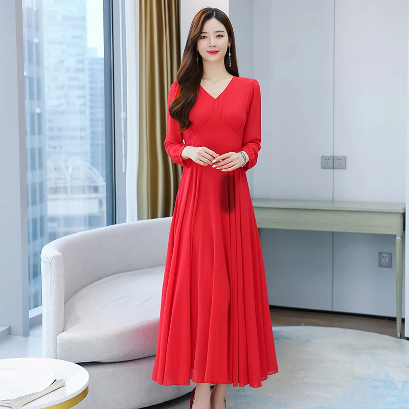 2022 Spring Autumn Boho Maxi Dress V-Neck Red Chiffon Long Sleeve Solid Color Playa Women Clothing Vestidos De Mujer Casual
2022 Spring Autumn Boho Maxi Dress V-Neck Red Chiffon Long Sleeve Solid Color Playa Women Clothing Vestidos De Mujer Casual