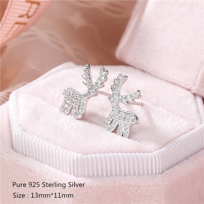 

925 Sterling Silver Female Sweet Earring Exquisite Snowflake Sika Deer Asymmetric Earring Women Christmas Ornaments Gift