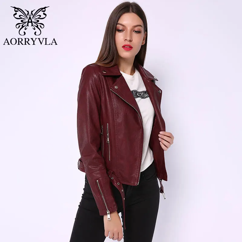 AORRYVLA 2019 женская куртка из искусственной кожи pu с отложным воротником черного