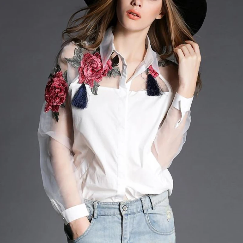 White Blouse Vintage Embroidery Off Shoulder Top Ladies Office Work Shirt Mesh Long sleeve Women Clothing
White Blouse Vintage Embroidery Off Shoulder Top Ladies Office Work Shirt Mesh Long sleeve Women Clothing