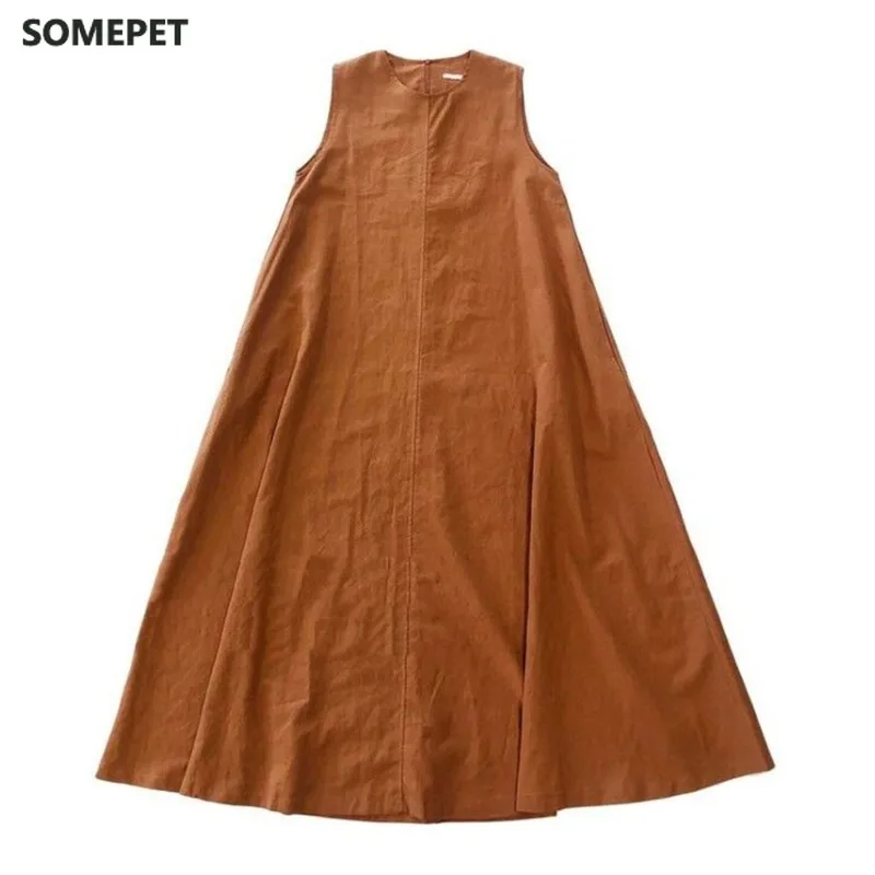 Summer Dress Chic Loose Swing Sleeveless Mid-length Cotton Linen Long Dress Sleeveless High Waist Women Runway Dress
Summer Dress Chic Loose Swing Sleeveless Mid-length Cotton Linen Long Dress Sleeveless High Waist Women Runway Dress