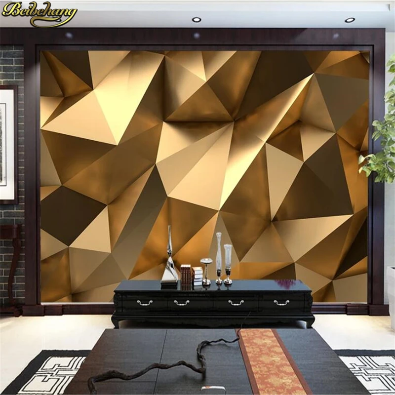 

beibehang Custom wall paper mural golden polygon three-dimensional rhombus triangle triangle living room background 3d wallpaper