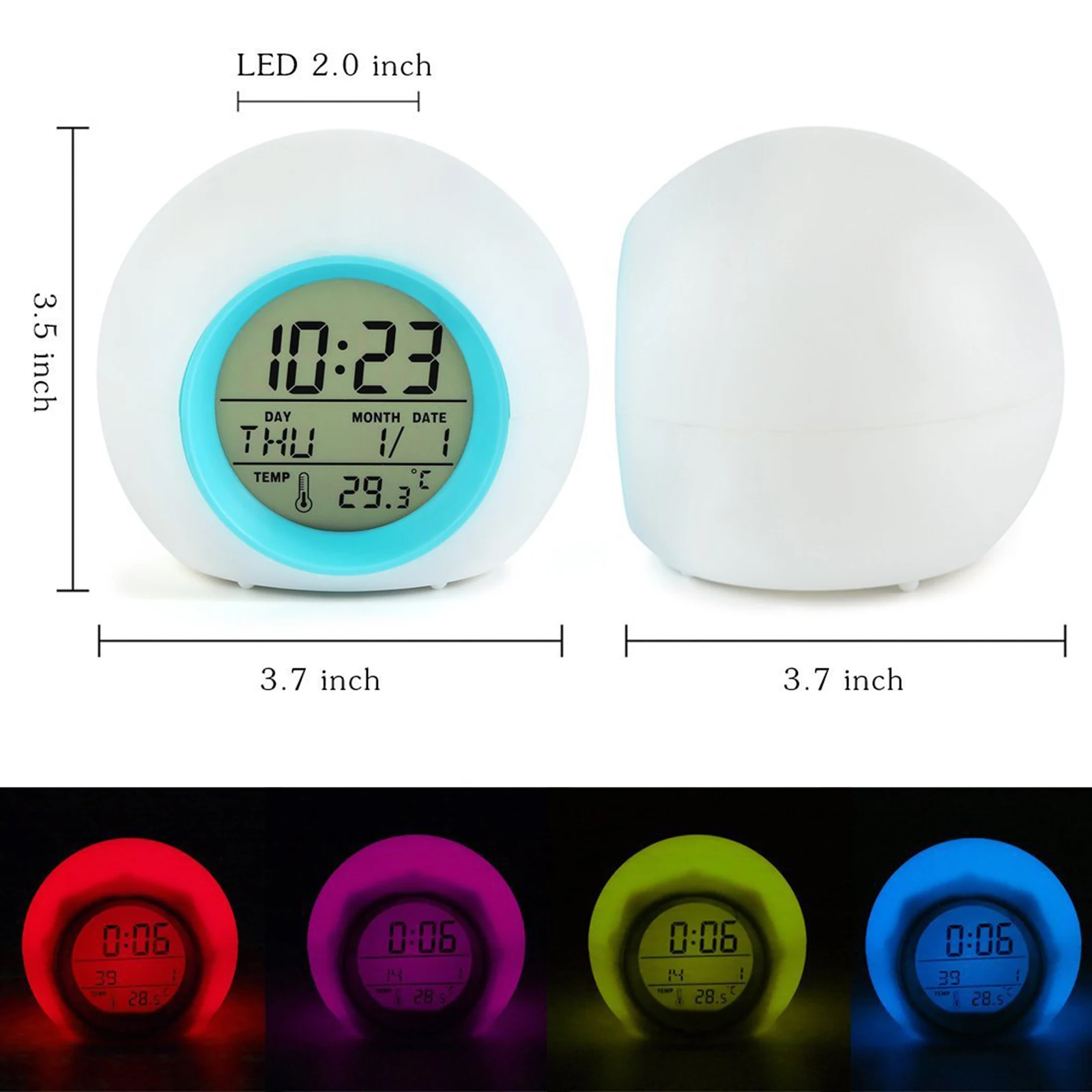 7 Colorful Backlight Round Children's Alarm Clock Calendar Ball Alarm Natural Sound Home Decoration Kids Girl Gift
7 Colorful Backlight Round Children's Alarm Clock Calendar Ball Alarm Natural Sound Home Decoration Kids Girl Gift