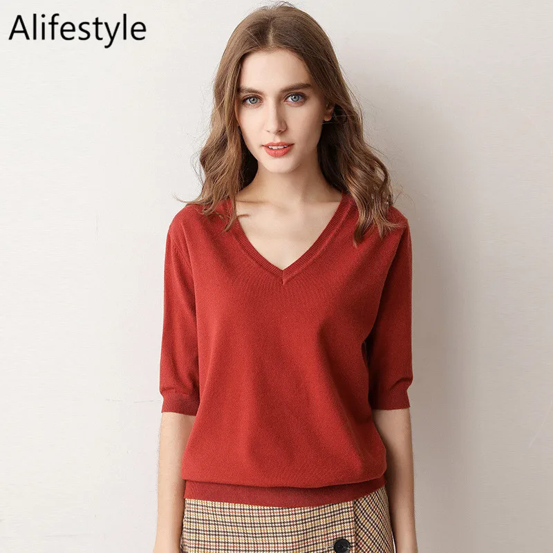 Half Sleeve Pullover Women Sweater Knitted 2020 New Sweater V-Neck Tops Femme Jumper Female White Black Casual Loose Office Lady
Half Sleeve Pullover Women Sweater Knitted 2020 New Sweater V-Neck Tops Femme Jumper Female White Black Casual Loose Office Lady