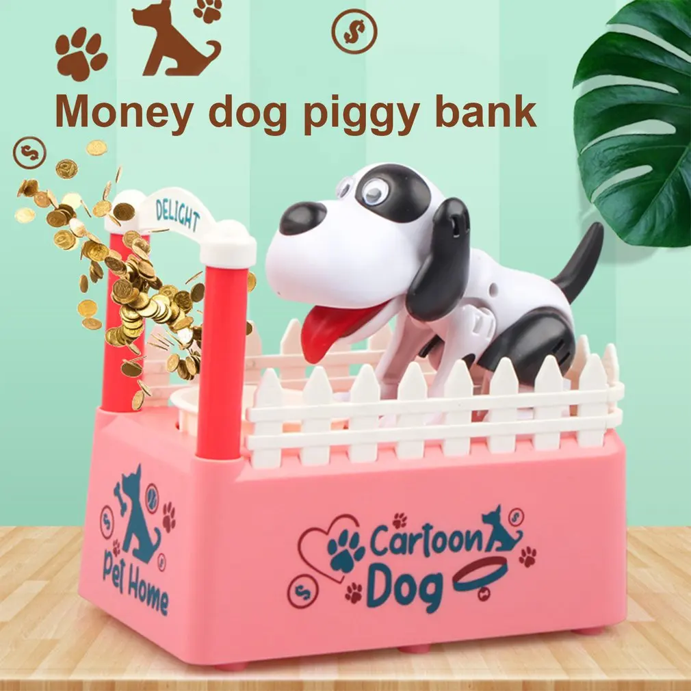 

Милая собака, копилка, голодный щенок, крадущий монеты, как волшебная монета, мучает деньги, банк, подарок на день рождения для детей