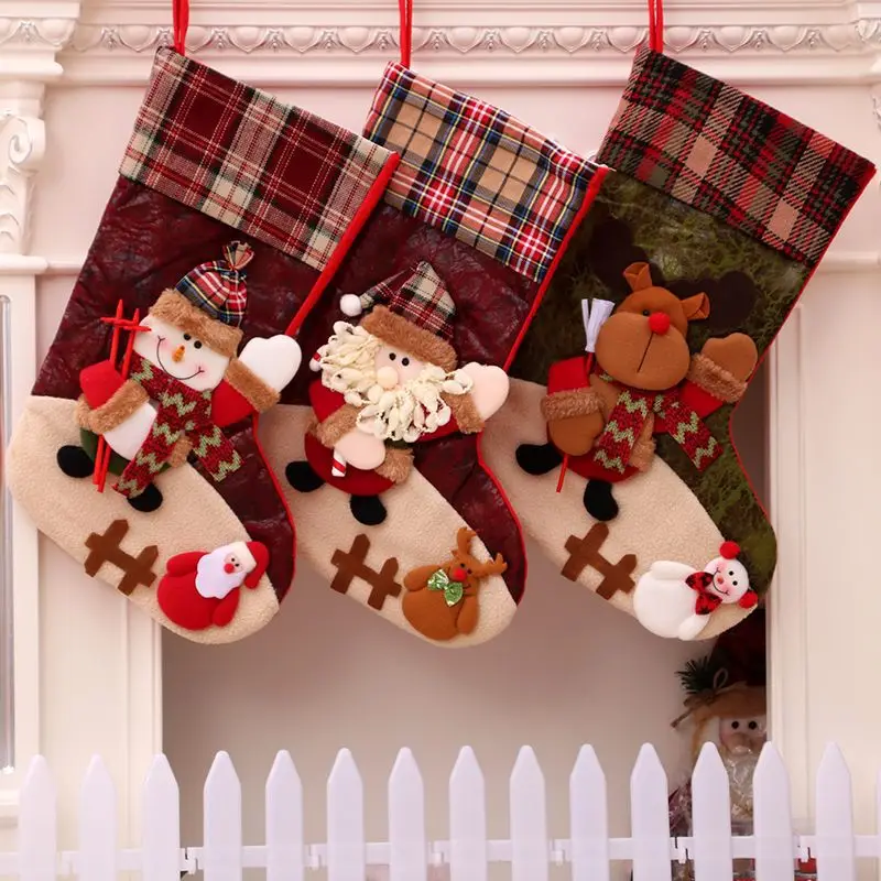 

Рождественские чулки, рождественские подарочные пакеты для конфет, коробка, носки с изображением снеговика, лося, Санта-Клауса, подвесные с...
