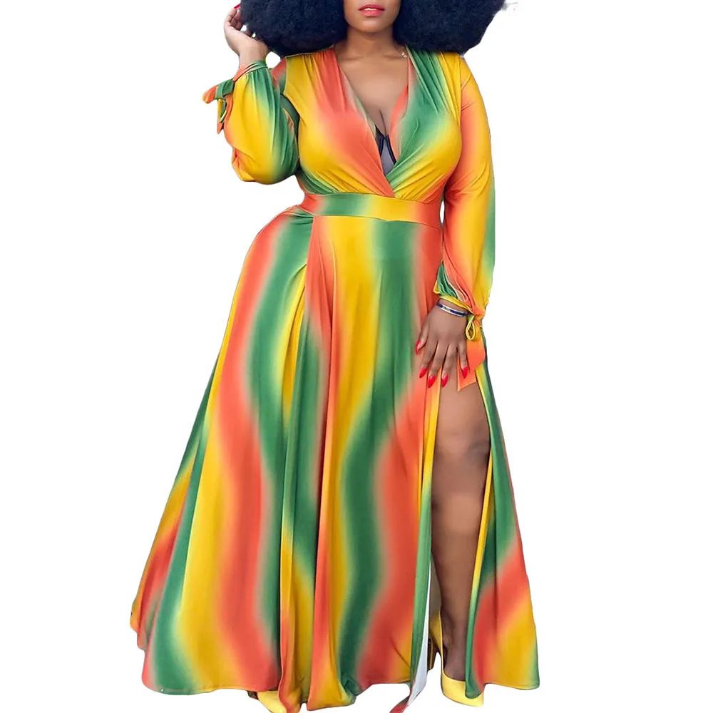 Plus Size Women's 2021 Summer New Style European And American Style Printing Split Long-sleeved V-neck Casual African High-waist
Plus Size Women's 2021 Summer New Style European And American Style Printing Split Long-sleeved V-neck Casual African High-waist