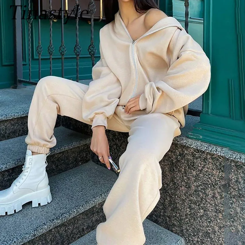 Tinastyle Sweatshirt Jogger Pants Sweatsuit Hooded Long Sleeve Thick 2 Two Piece Set Loose Tracksuit 2021 Autumn Winter Clothes
Tinastyle Sweatshirt Jogger Pants Sweatsuit Hooded Long Sleeve Thick 2 Two Piece Set Loose Tracksuit 2021 Autumn Winter Clothes
