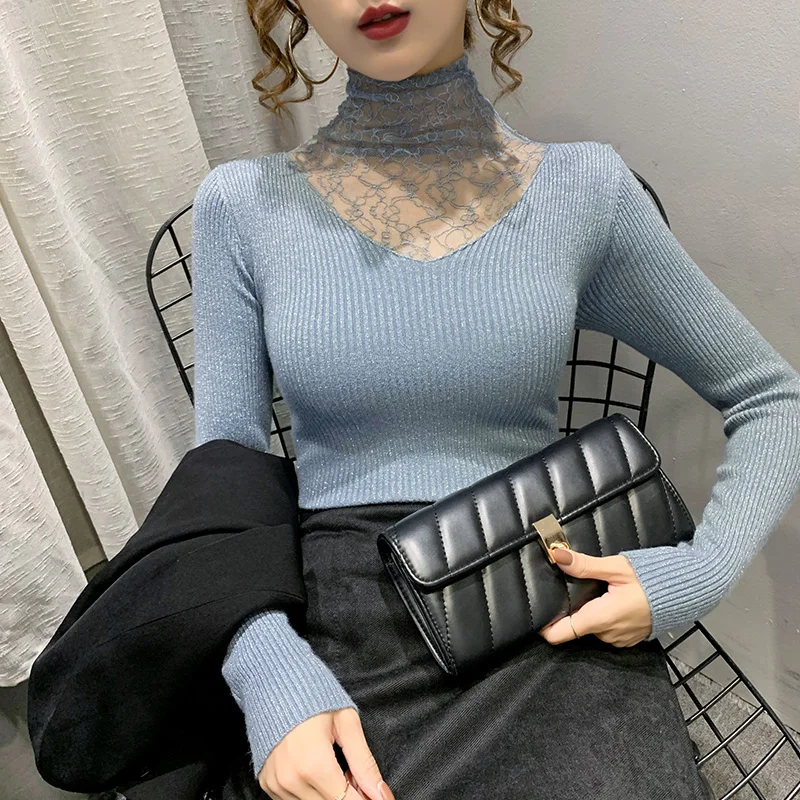 Lace Patchwork Women Turtleneck Sweater Bottom Solid Pullover Fashion Autumn Winter Casual Stretchy Pull Femme Chic sexy Top
Lace Patchwork Women Turtleneck Sweater Bottom Solid Pullover Fashion Autumn Winter Casual Stretchy Pull Femme Chic sexy Top