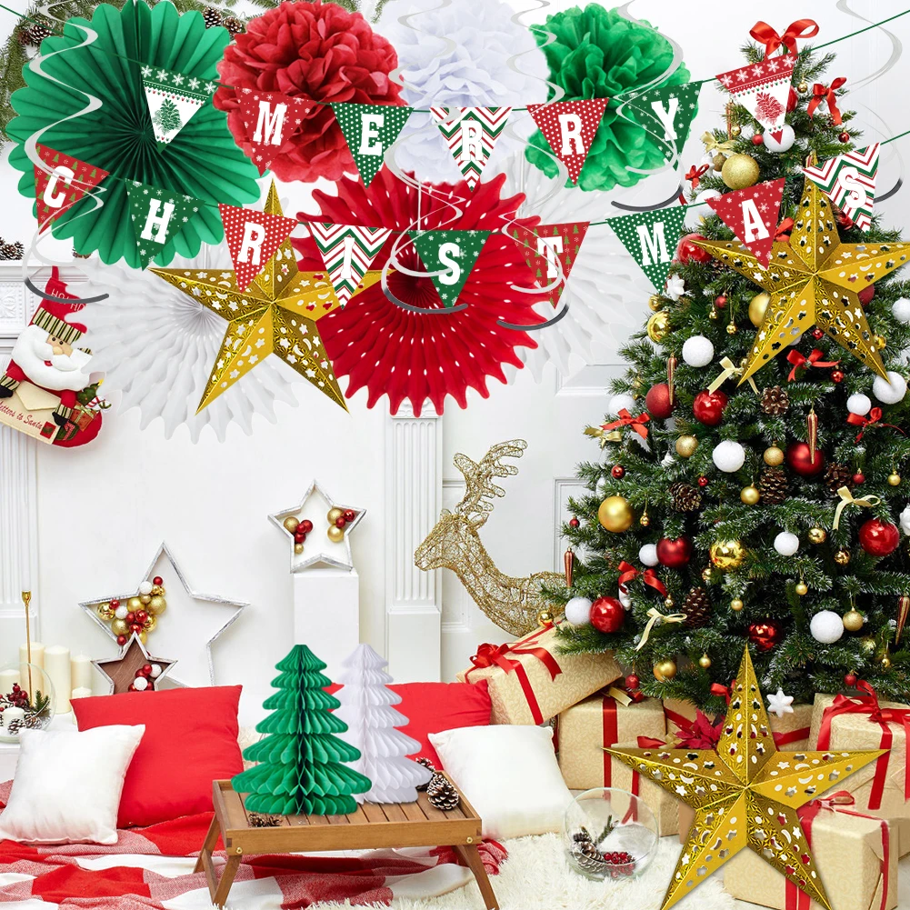 Christmas Party Decoration Supplies 27Pcs Xmas Decoration Set Including Christmas Trees Banner Paper Fans Star Lanterns Swirls
Christmas Party Decoration Supplies 27Pcs Xmas Decoration Set Including Christmas Trees Banner Paper Fans Star Lanterns Swirls