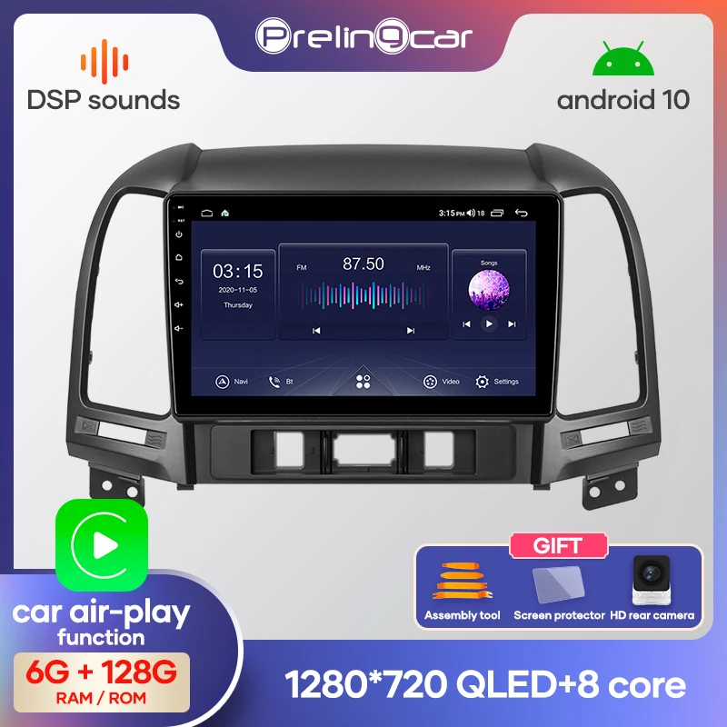 Prelingcar для Хендай Санта Фе 2 авто магнитолы До 4G+64G Android 10 8 ЯДЕР DSP Навигация GPS