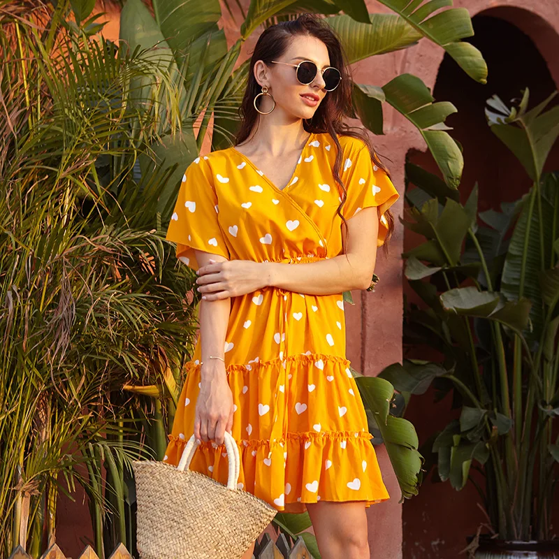2020 Chiffon Heart-shaped Print Dress Female Summer French Sweet Casual V-Neck Short Sleeve Split Beach Printed Dress Vestidos
2020 Chiffon Heart-shaped Print Dress Female Summer French Sweet Casual V-Neck Short Sleeve Split Beach Printed Dress Vestidos