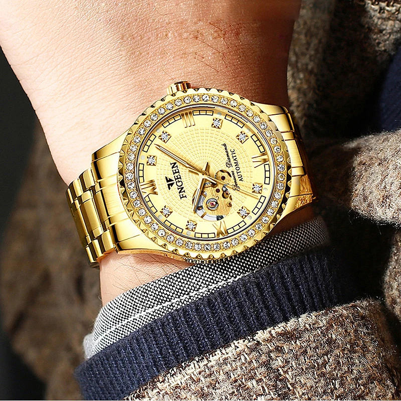 Luxury Golden Automatic Mechanical Watch for Men Full Steel Skeleton Wristwatch Clock Diamond Luminous Hands Relogio Masculino 
Luxury Golden Automatic Mechanical Watch for Men Full Steel Skeleton Wristwatch Clock Diamond Luminous Hands Relogio Masculino