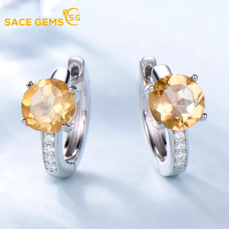 

SACE GEMS Gold Women's Earrings S925 Sterling Silver European Fashion Earrings Nano Yellow Olive Green Crystal Flash Eardrop