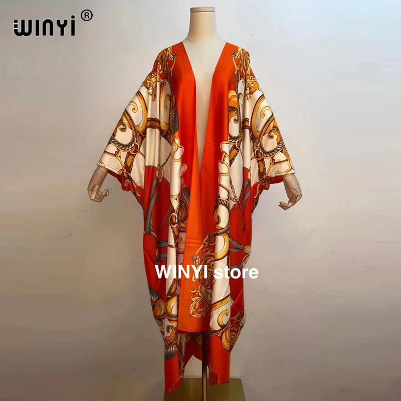 

Kuwait sunmer 2021 WINYI Women Cardigan Loose Long Dress Cocktail Party Boho Maxi African Holiday Batwing Sleeve Silk Robe