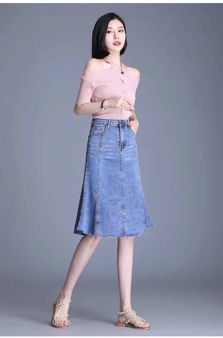 Summer Women High Waisted Knee-length Denim Fishtail Skirt Office Lady Elegant Korean Slim Casual Plus Size Jean Skirts 4XL 1744
Summer Women High Waisted Knee-length Denim Fishtail Skirt Office Lady Elegant Korean Slim Casual Plus Size Jean Skirts 4XL 1744