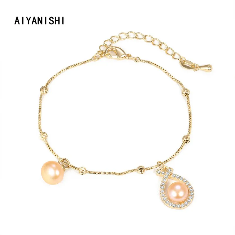 

AIYANISHI 18K Gold Filled Chain Bracelets Adjustable Bangles Women Natural Freshwater Pearls Bracelets Jewelry Gifts Wholesale