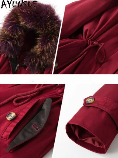 

Модная утолщенная Женская пуховая куртка с меховым воротником из енота, женские пальто высокого качества, женские зимние парки, Casaco Zjt202