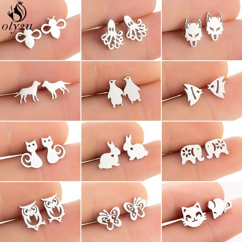 Lovey Animal Stud Earrings Small Rabbit Bee Wolf Elephant Earings for Girl Kids Fashion Stainless Steel Jewelry Women Pendientes
Lovey Animal Stud Earrings Small Rabbit Bee Wolf Elephant Earings for Girl Kids Fashion Stainless Steel Jewelry Women Pendientes