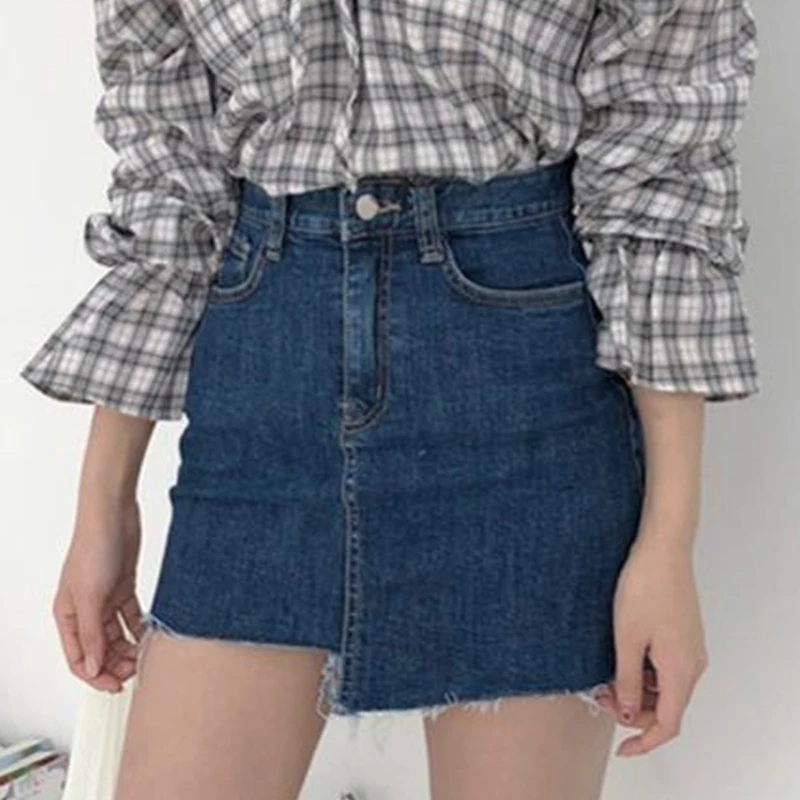 High Waist Irregular Denim Skirt Women Fashion Simple Stretch Skirt Woman Waist Slimming Solid A-Line Short Skirts Women'S 2021 
High Waist Irregular Denim Skirt Women Fashion Simple Stretch Skirt Woman Waist Slimming Solid A-Line Short Skirts Women'S 2021