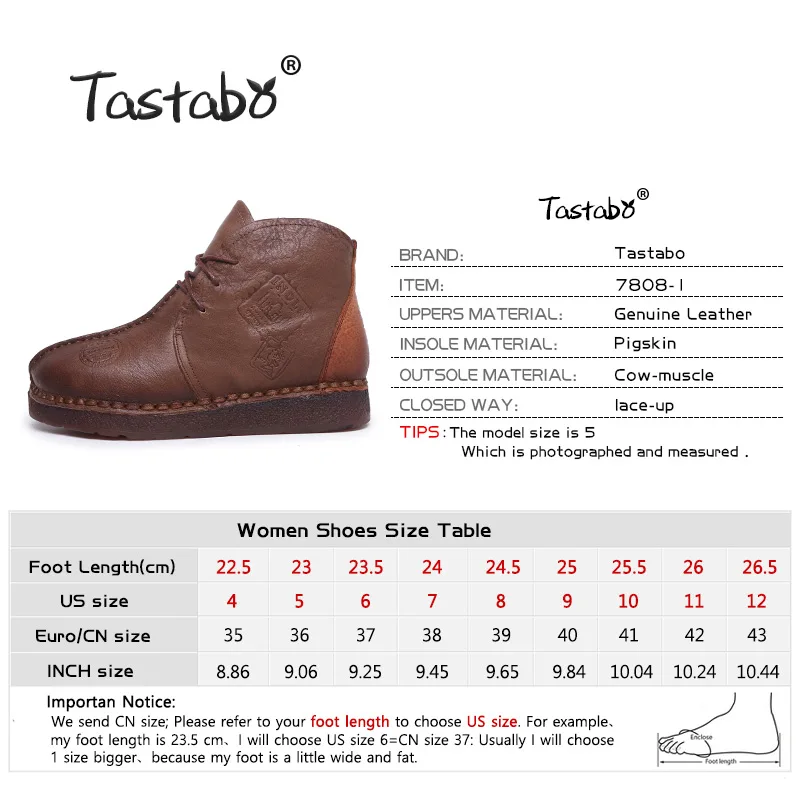 Женские ботинки ручной работы Tastabo ботильоны из натуральной кожи на плоской