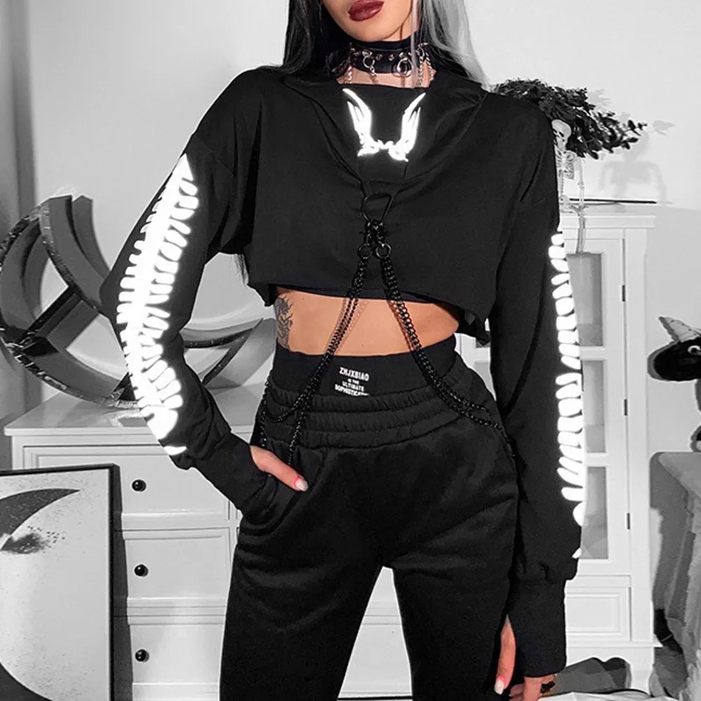Women's Hoodies Goth Style Fashbone With Reflective Design Women's Fall/winter Hooded Print Top Loose Gothic Punk Print
Women's Hoodies Goth Style Fashbone With Reflective Design Women's Fall/winter Hooded Print Top Loose Gothic Punk Print