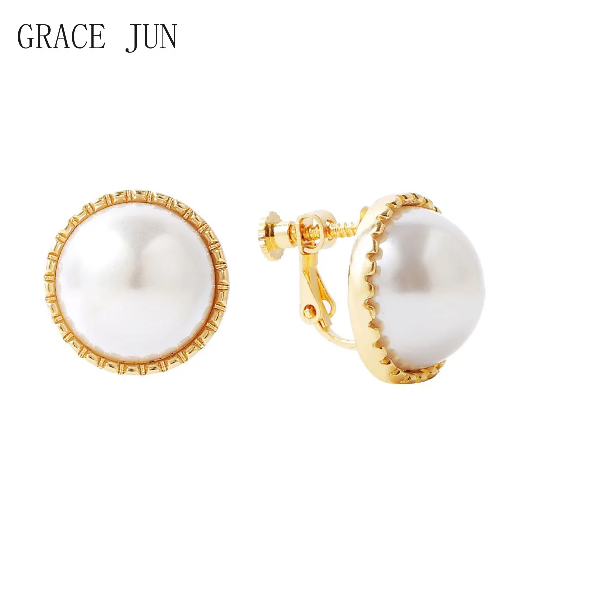 GRACE JUN New Arrival Gold Color Pearl Clip on Earrings Without Pierced for Women's Party Prom Fashion Cute Screw Cuff Earrings
GRACE JUN New Arrival Gold Color Pearl Clip on Earrings Without Pierced for Women's Party Prom Fashion Cute Screw Cuff Earrings